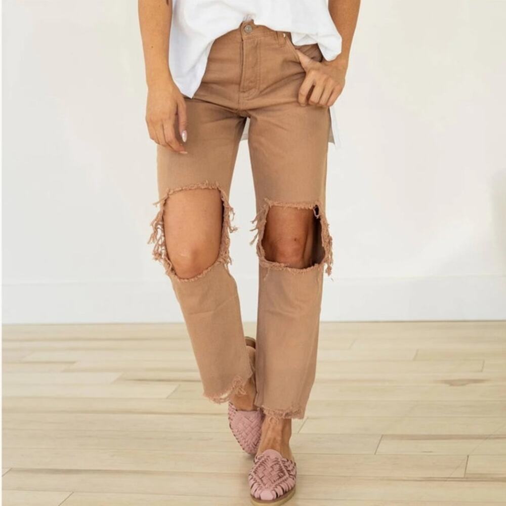 Kancan The Denver straight fit jean NEW size 30 neutral light brown distressed